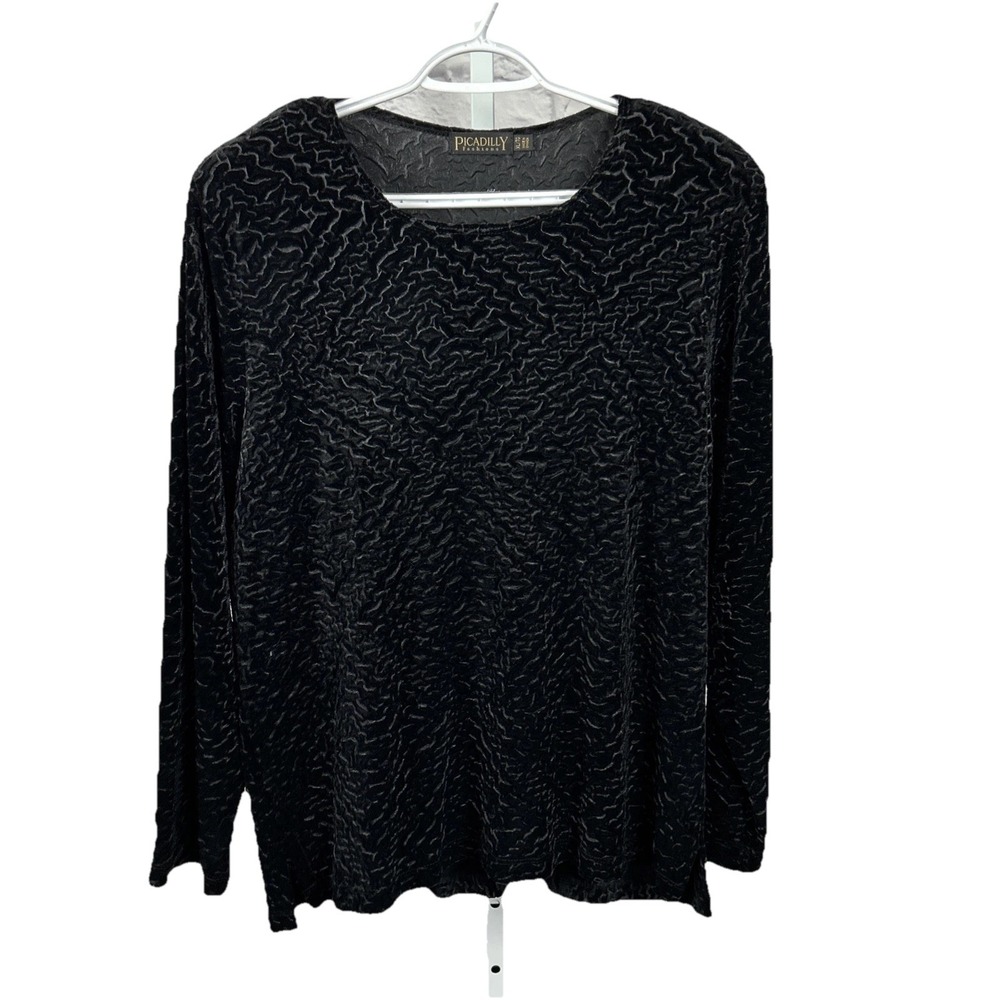 Piccadilly Fashions Long Sleeve Black Textured Top NWT Career Casual Size XL